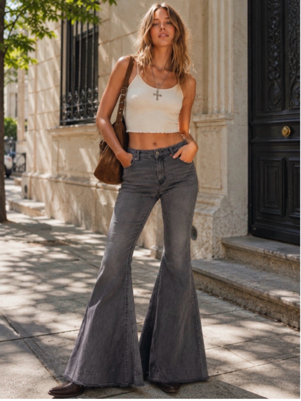We The Free Just Float On High-Waist Gray Flare Women Jeans